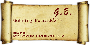 Gehring Bozsidár névjegykártya